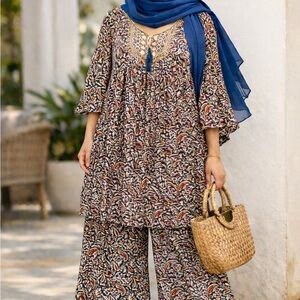 Printed Wide-Leg dress set with hijab